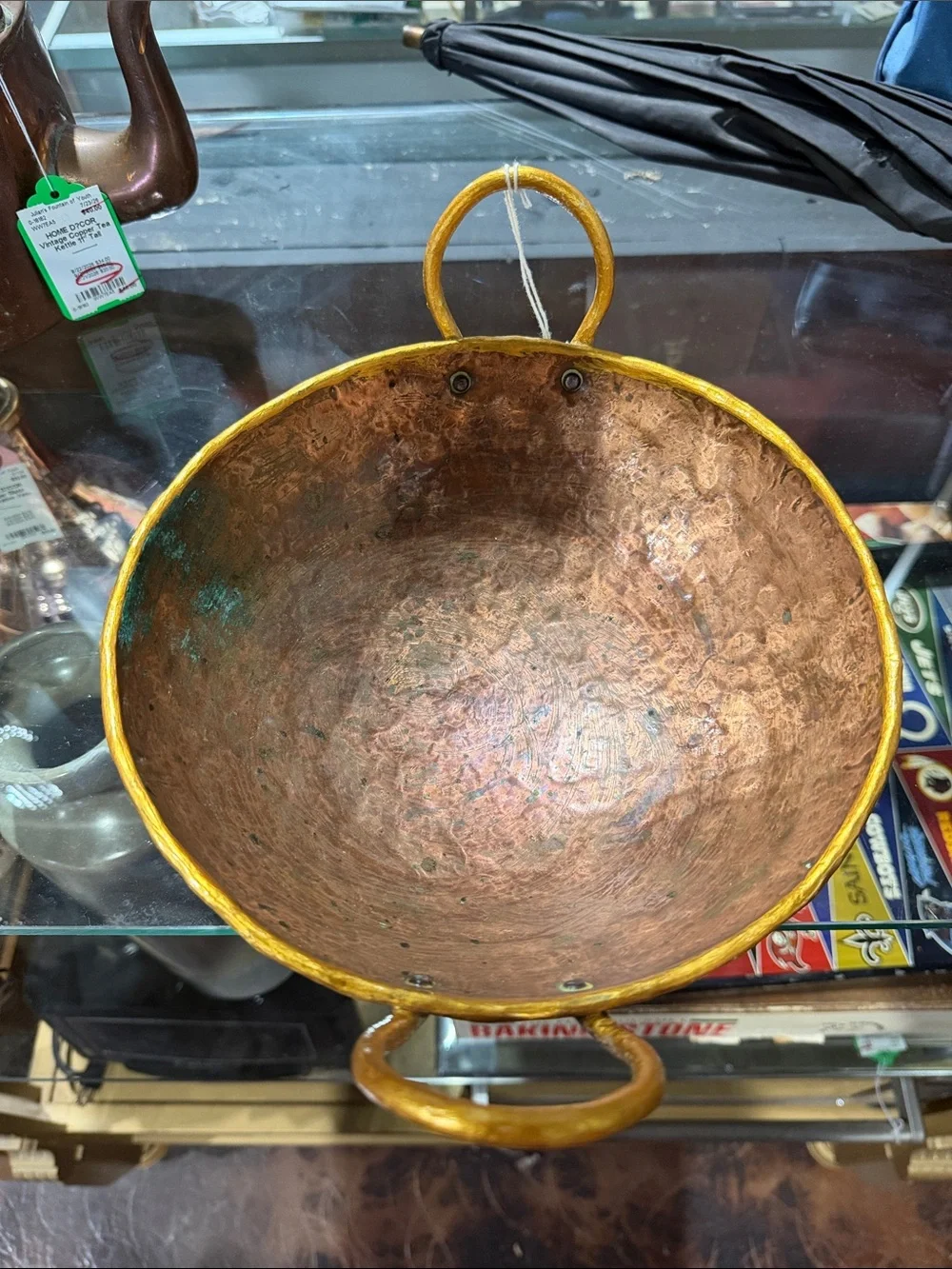 Handcrafted Copper Serving Bowl with Handles - Rustic Brown